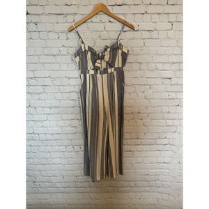 Striped Linen Cutout Jumpsuit Romper Blue White Stripe Women Small Sleeveless